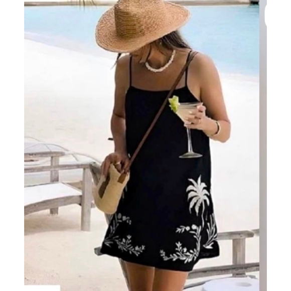 Calypso St. Barth Dresses & Skirts - NWT Calypso St. Barth Black Linen-Blend Sundress Palm Trees Size M Sun Fun!